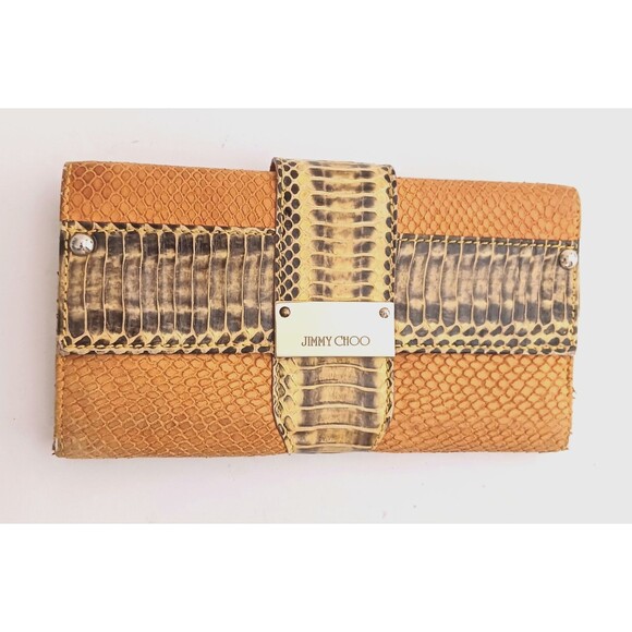 Jimmy Choo Elaphe Snakeskin Rectangular Wallet Python Trim Made in Italy 7.5X4 - Picture 1 of 12